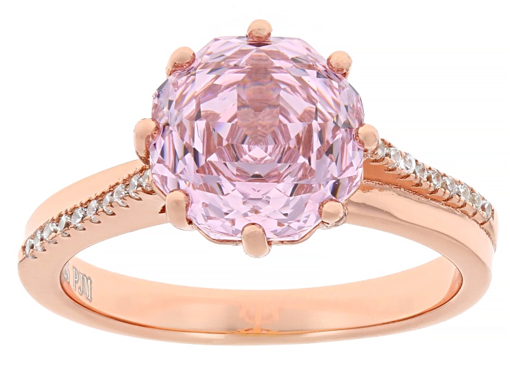 Pre-Owned Pink And White Cubic Zirconia 18k Rose Gold Over Sterling Silver Rose Cut Ring 6.36ctw