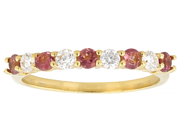 Pre-Owned Pink Tourmaline with White Lab Grown Diamond 18K Yellow Gold Over Sterling Silver Ring 0.4