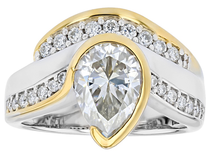 Pre-Owned Moissanite Platineve And 14k Yellow Gold Over Silver Bypass Ring 2.53ctw DEW