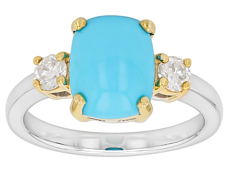 Pre-Owned Blue Sleeping Beauty Turquoise Rhodium Over Silver Two-Tone Ring 0.24ctw