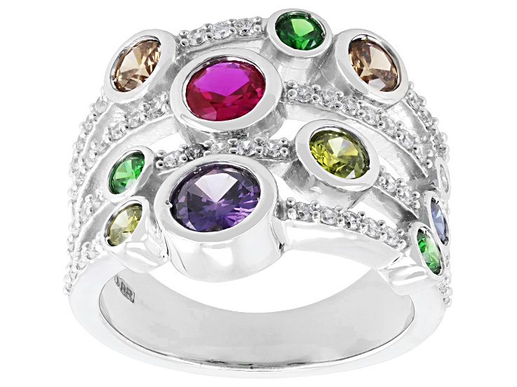 Pre-Owned Multi-Color Cubic Zirconia Rhodium Plated Ring 3.65ctw