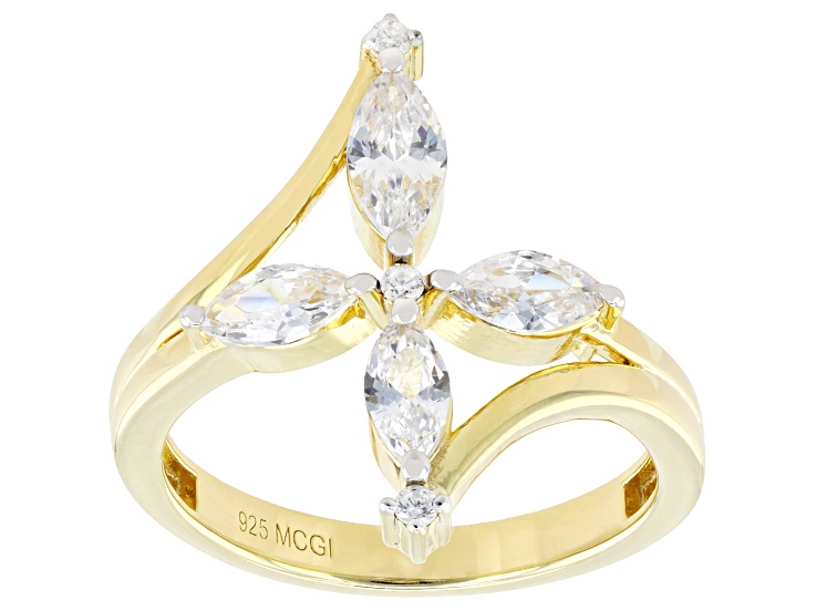 Pre-Owned White Cubic Zirconia 18k Yellow Gold Over Sterling Silver Cross Ring 1.97ctw