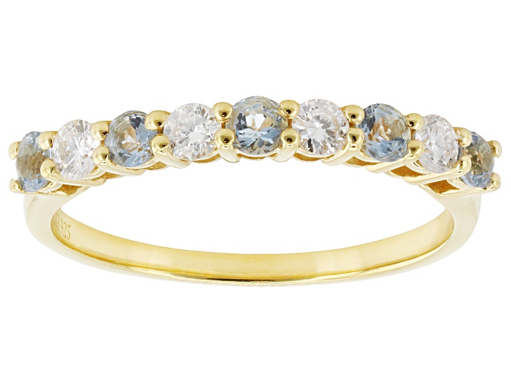 Pre-Owned Blue Ofiki Aquamarine with White Lab Grown Diamond 18K Yellow Gold Over Silver Ring 0.43ct