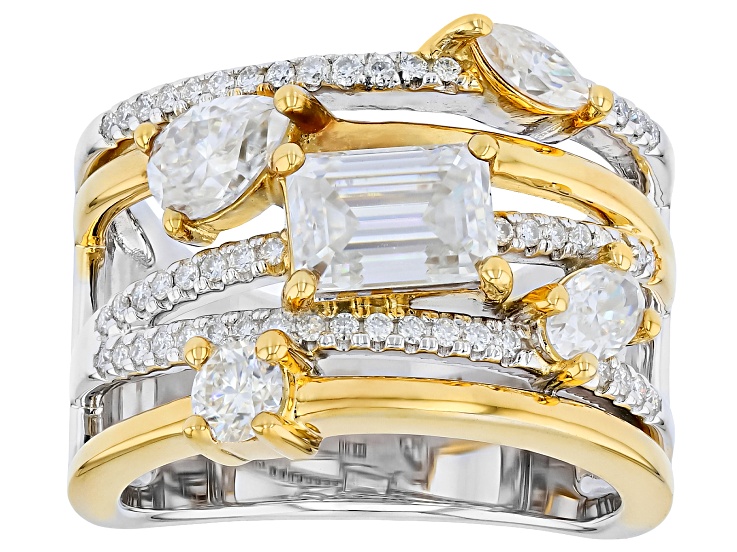 Pre-Owned Moissanite Platineve and 14k Yellow Gold Over Silver Multirow Ring 2.48ctw DEW.