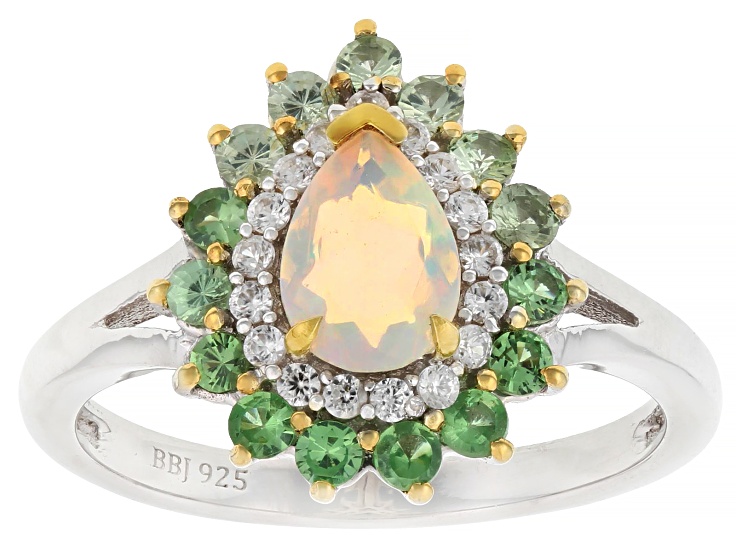 Pre-Owned White Ethiopian Opal Rhodium And 18K Yellow Gold Over Sterling Silver Ring 1.28ctw