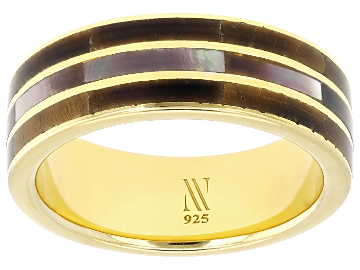 Pre-Owned Tahitian Mother-of-Pearl With Tigers Eye 18k Yellow Gold Over Sterling Silver Ring