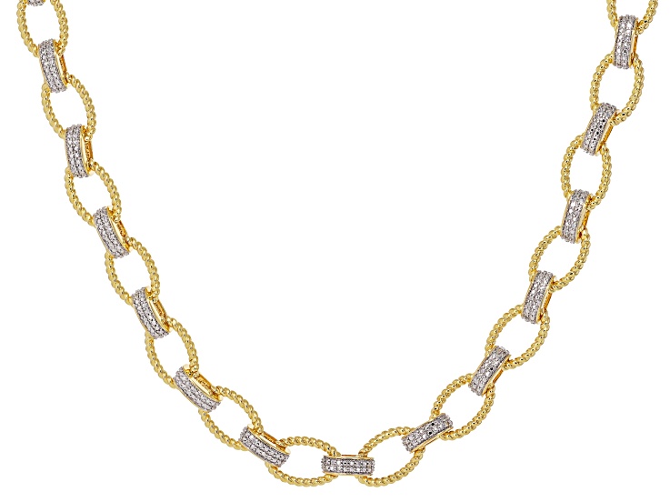 Pre-Owned White Diamond Accent Rhodium And 14k Yellow Gold Over Brass Station Necklace