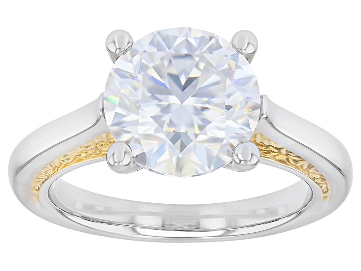 Pre-Owned Moissanite Platineve and 14k Yellow Gold Over Sterling Silver Solitaire Ring 3.60ct DEW
