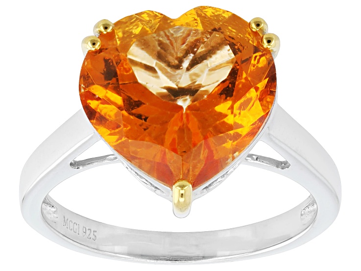 Pre-Owned Mandarin Orange Topaz Rhodium Over Sterling Silver Two-Tone Heart Ring 5.40ctw