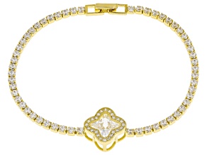 Pre-Owned White Cubic Zirconia 18k Yellow Gold Over Sterling Silver Clover Tennis Bracelet 6.50ctw
