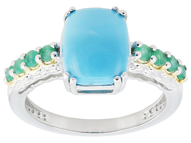 Pre-Owned Blue Sleeping Beauty Turquoise Rhodium & 18K Yellow Gold Over Sterling Silver Ring 0.26ctw