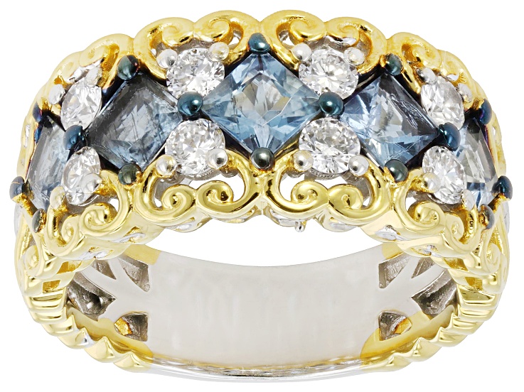 Pre-Owned Santa Maria Aquamarine, Lab Diamond Rhodium/24k Gold Over Palladium Sterling Silver Ring 1