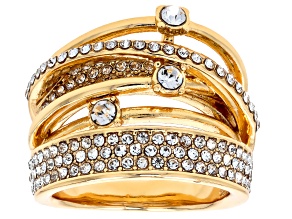 Pre-Owned White Crystal Gold Tone Crossover Ring