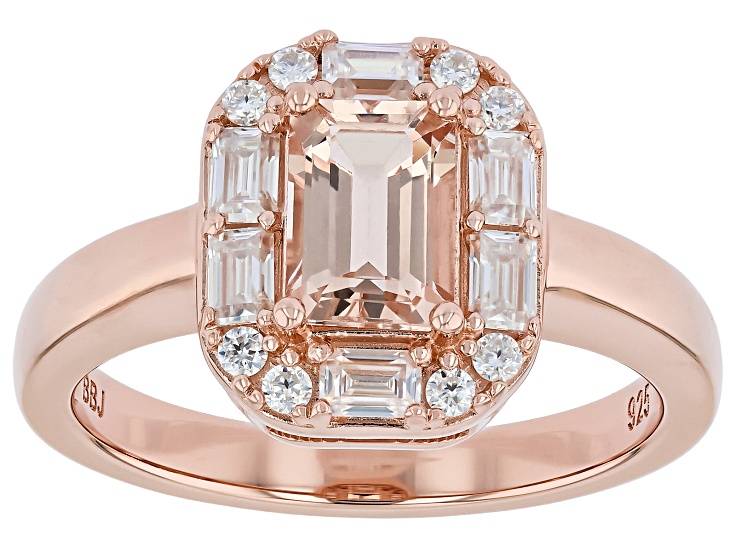 Pre-Owned Pink Morganite with White Moissanite 18K Rose Gold Over Sterling Silver Ring 1.35ctw