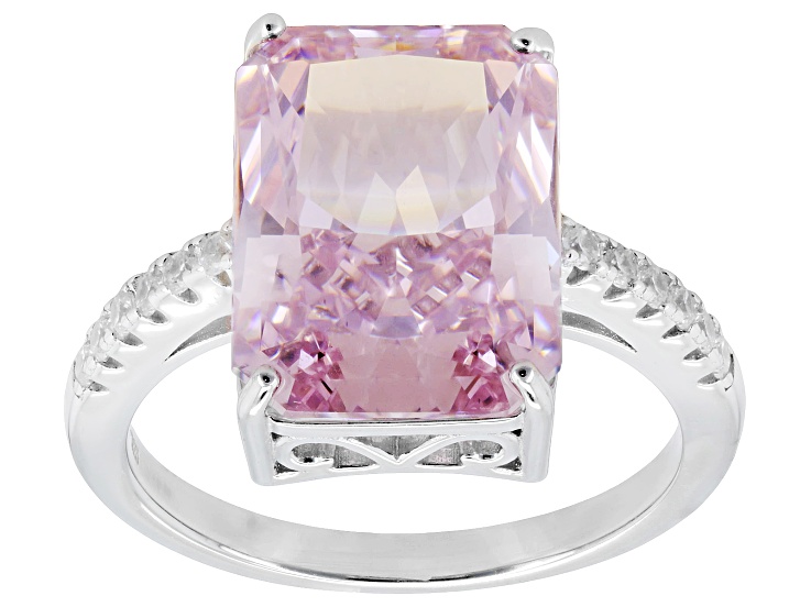 Pre-Owned Pink and White Cubic Zirconia Rhodium Over Sterling Silver Fire Cut Ring 12.35ctw