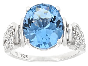 Pre-Owned Blue Lab Created Spinel And White Cubic Zirconia Rhodium Over Silver Ring 7.91ctw