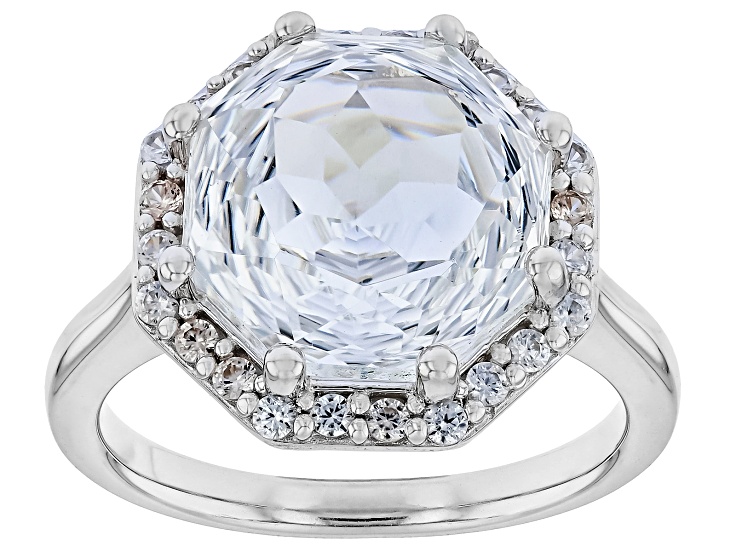 Pre-Owned Millennium Flower Cut White Crystal Quartz Rhodium Over Sterling Silver Ring 6.86ctw