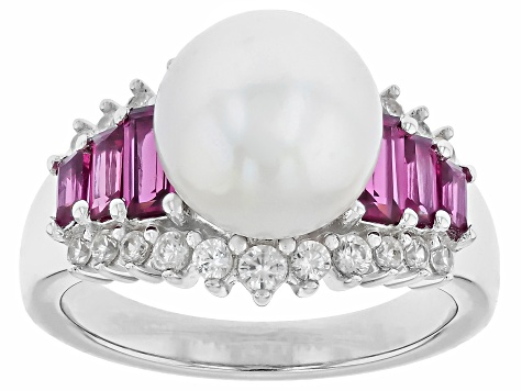 8mm White Cultured Freshwater Pearl, Rhodium Over Sterling Silver