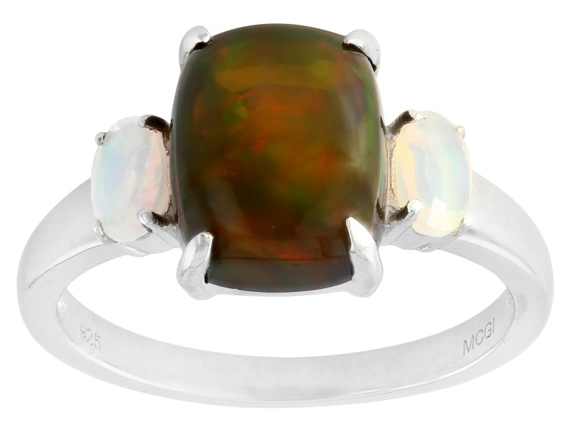 Pre-Owned Black Ethiopian Opal Rhodium Over Sterling Silver Ring 1.88ctw