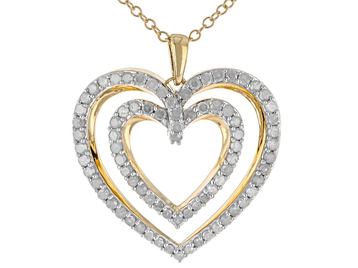 Pre-Owned White Diamond 14k Yellow Gold Over Sterling Silver Heart Pendant With Chain 1.00ctw