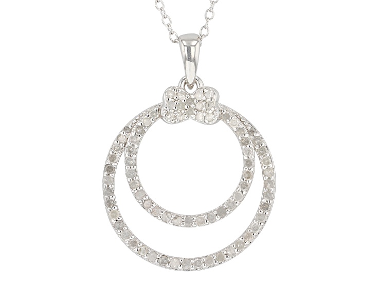 Pre-Owned White Diamond Rhodium Over Sterling Silver Circle Pendant With 18" Cable Chain 0.66ctw