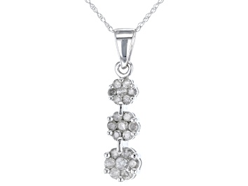 Picture of Pre-Owned White Diamond 10k White Gold Cluster Pendant With Chain 0.50ctw
