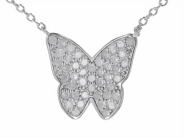 Pre-Owned White Diamond Rhodium Over Sterling Silver Butterfly Cluster Necklace 0.55ctw