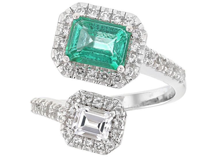 Pre-Owned Emerald Glow Topaz with White Topaz Rhodium Over Sterling Silver Ring 2.76ctw