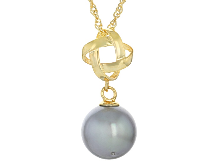 Pre-Owned Platinum Cultured Tahitian Pearl 18K Yellow Gold Over Silver Pendant with Chain