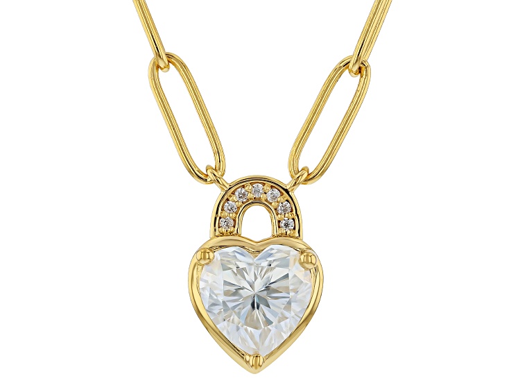 Pre-Owned Moissanite 14k Yellow Gold Over Silver Heart Necklace 1.87ctw DEW