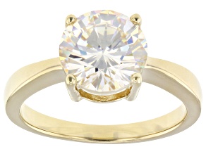 Pre-Owned White Strontium Titanate 18k Yellow Gold Over Sterling Silver Solitaire Ring 3.67ct