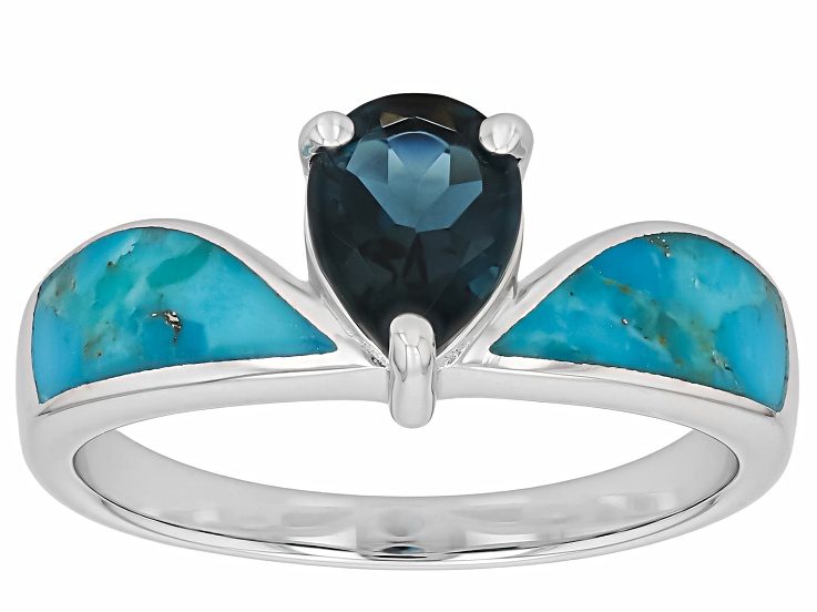 Pre-Owned Composite Turquoise With London Blue Topaz Rhodium Over Sterling Silver Inlay Ring