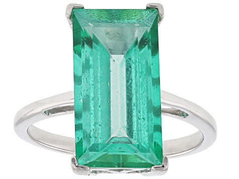 Pre-Owned Emerald Glow Topaz Rhodium Over Sterling Silver Solitaire Ring 5.40ct