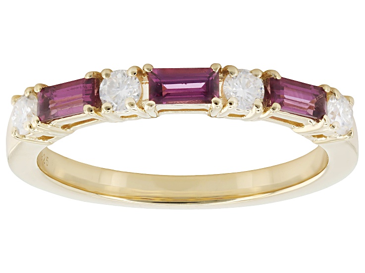 Pre-Owned Grape color Garnet with Moissanite 18K Yellow Gold Over Sterling Silver Ring 0.71ctw