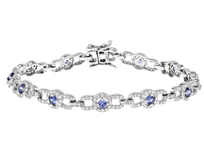Pre-Owned Blue and White Cubic Zirconia Rhodium Over Sterling Silver Bracelet 5.32ctw