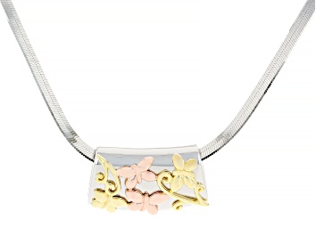 Picture of Pre-Owned Rhodium Over Sterling Silver, 18k Gold Over Sterling Silver Tri-Color 18" Necklace