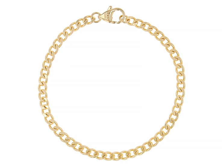 Pre-Owned 18k Yellow Gold Over Bronze Polished And Diamond Cut Curb Bracelet