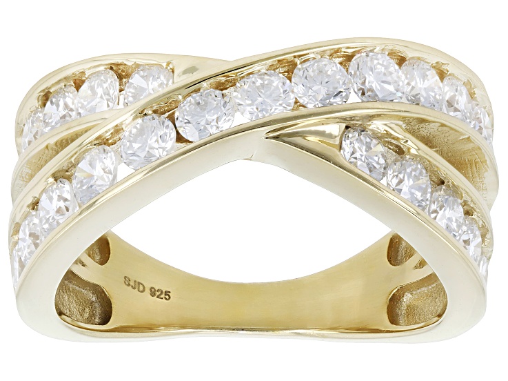 Pre-Owned White Lab-Grown Diamond G-H SI 14K Yellow Gold Over Sterling Silver Crossover Ring 1.85ctw