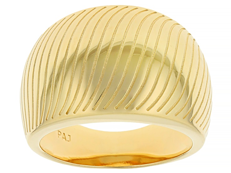 Pre-Owned 18k Yellow Gold Over Sterling Silver Textured Dome Ring