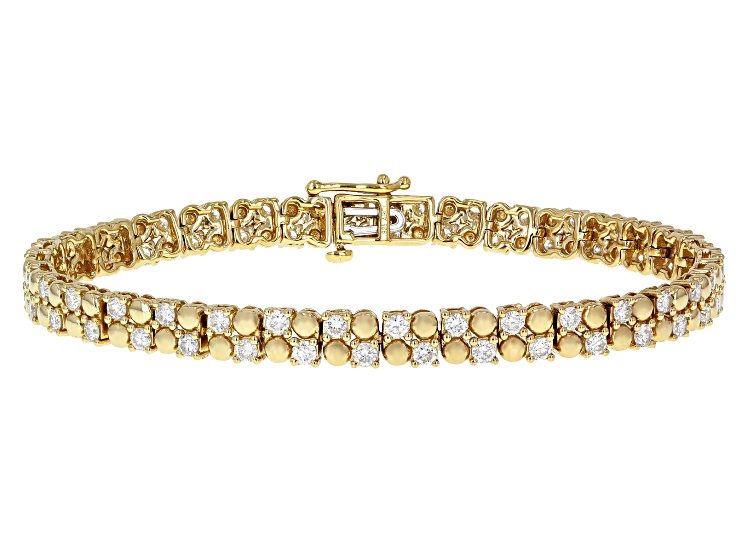 Pre-Owned Round White Lab-Grown Diamond F-G SI 14K Yellow Gold Over Sterling Silver Tennis Bracelet