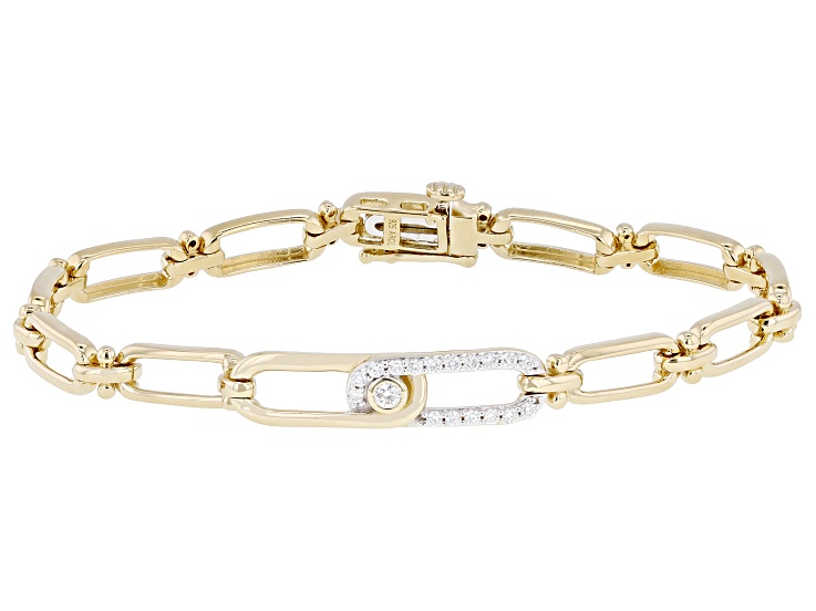 Pre-Owned Round White Lab-Grown Diamond F-G SI 14K Yellow Gold Over Sterling Silver Bracelet 0.25ctw