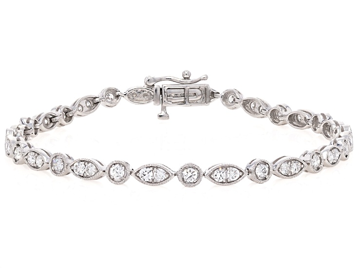 Pre-Owned White Lab-Grown Diamond H SI1 Rhodium Over Sterling Silver Tennis Bracelet 2.00ctw