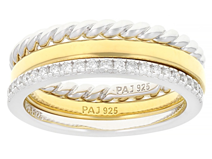 Pre-Owned White Lab-grown Diamond G-H SI 18K Yellow Gold and Rhodium Over Sterling Silver Ring Set o