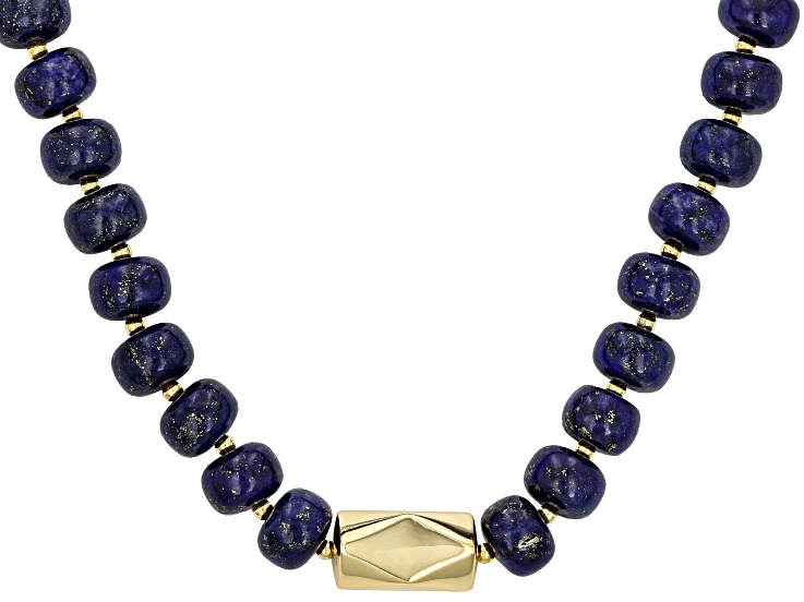 Pre-Owned Blue Lapis Lazuli 18K Yellow Gold Plated Beaded Necklace