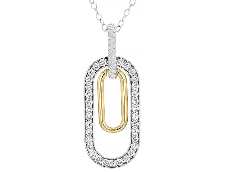 Pre-Owned White Lab-grown Diamond G-H SI 18K Gold and Rhodium Over Silver Rope Design Pendant W/ Cha