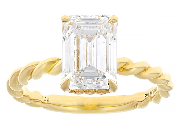 Pre-Owned White Lab-Grown Diamond E-F VS 14k Yellow Gold Twisted Band Solitaire Ring 3.00ct