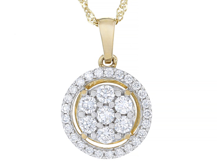 Pre-Owned White Lab-Grown Diamond GH SI Rhodium Over Sterling Silver Cluster Dangle Pendant With Cha