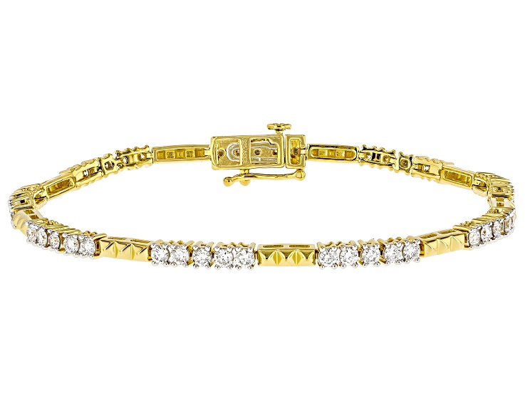 Pre-Owned White Lab-Grown Diamond F-G SI 14K Yellow Gold Over Sterling Silver Tennis Bracelet 2.00ct