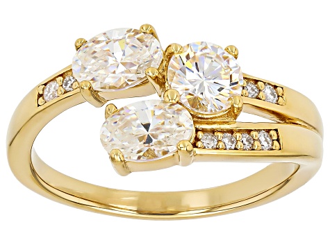 Pre-Owned Stronitum Titanate With Moissanite 18k Yellow Gold Over Sterling Silver Ring 1.90ctw