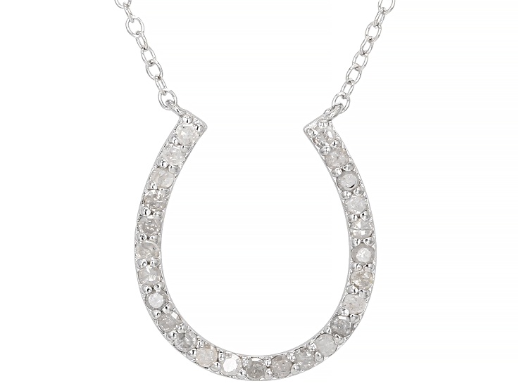 Pre-Owned White Diamond Rhodium Over Sterling Silver Horseshoe Necklace 0.55ctw